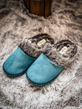 Women’s Selene Teal Faux Suede with Aztec Trim Clog Slippers