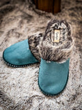 Women’s Selene Teal Faux Suede with Aztec Trim Clog Slippers
