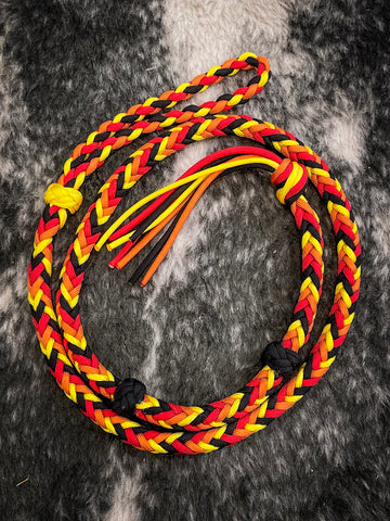 Paracord Breakaway Roping Neck Rope/Over and Under Whip-Black/Red/Orange/Yellow