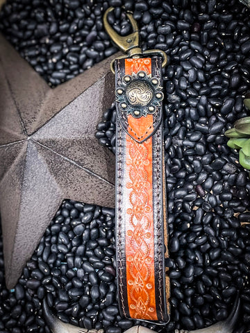 Hand Tooled Leather Concho Keychain Wristlet