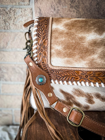 Bohemian Purse Leather Fringe Carved Crossbody Tooled Purse -  Norway