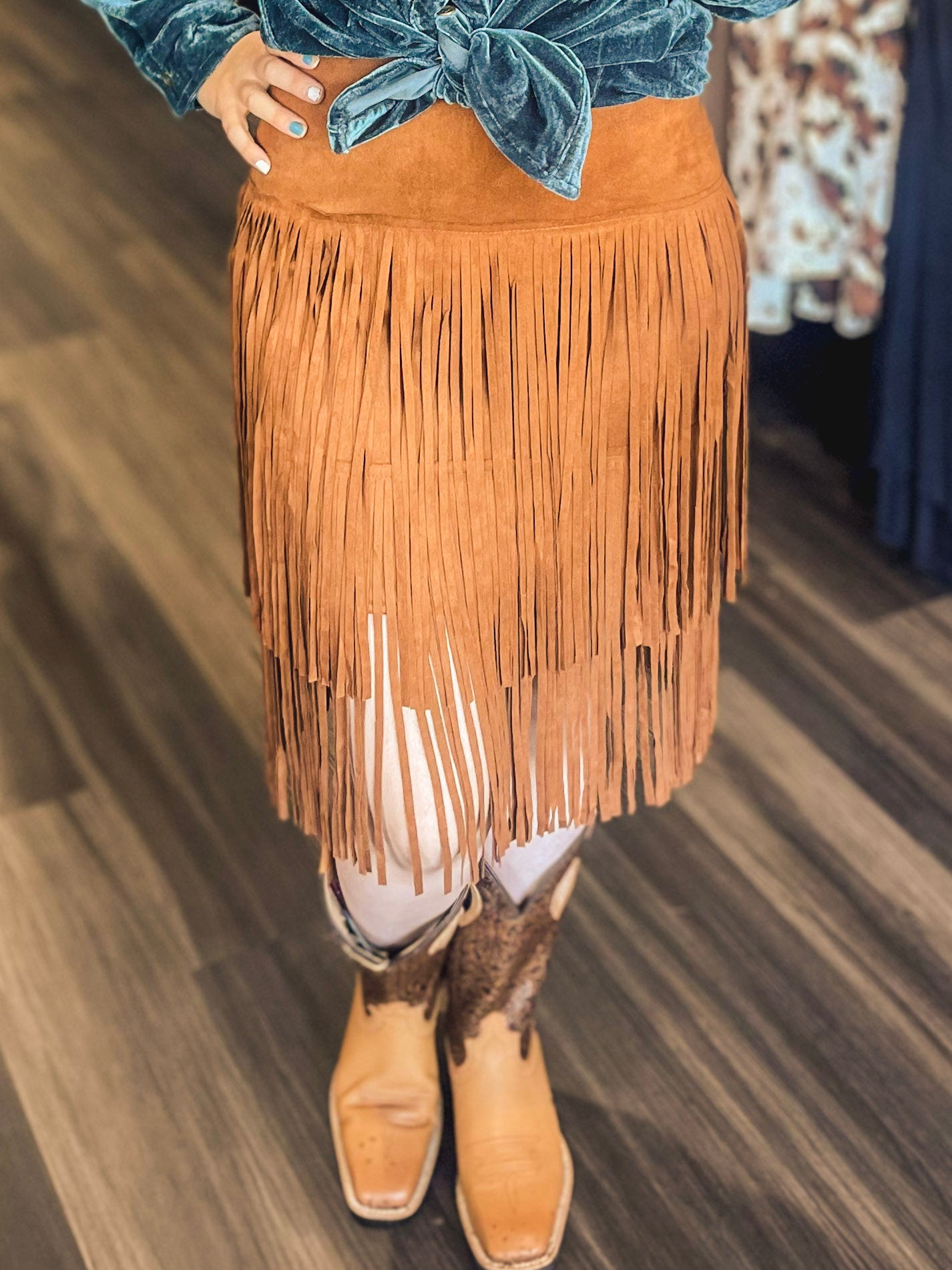 Vintage Cowgirl White and Taupe Fringe Detail Skirt  Pink Lily