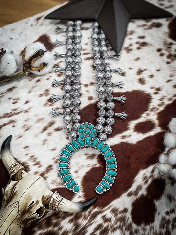 Vintage Blue Gem Turquoise Squash Blossom Necklace | Turquoise Direct