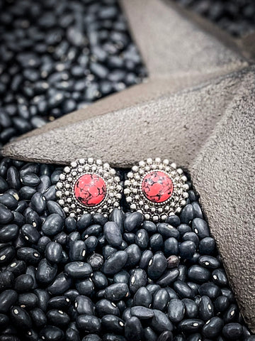 Ruby Round Stone Stud Earrings