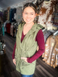 Lightweight Drawstring Waist Hooded Vest - Olive