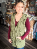 Lightweight Drawstring Waist Hooded Vest - Olive