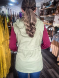 Lightweight Drawstring Waist Hooded Vest - Olive