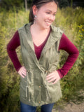 Lightweight Drawstring Waist Hooded Vest - Olive
