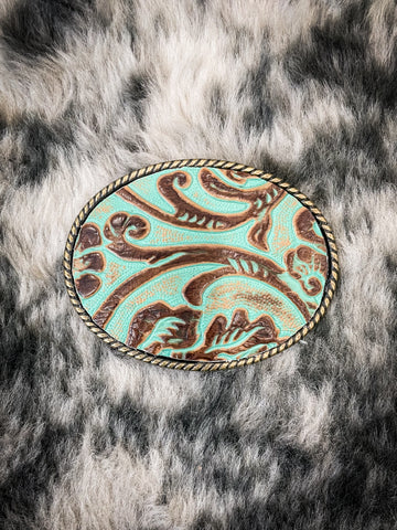 Rope Edge Cowboy Turquoise Leather Belt Buckle Apparel Bronco Western Supply Co. Bronco Western Supply Co. 