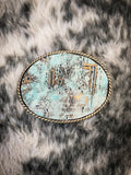 Rope Edge Turquoise Metallic Leather Belt Buckle Apparel Bronco Western Supply Co. Bronco Western Supply Co. 