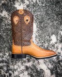Side view of the Sienna Twisted X Women's 11" Ruff Stock Boot displayed on cowhide.