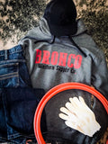 Red Apparel Bronco Western Supply Co. Bronco Western Supply Co. Red Charcoal Heather Hooded Sweatshirt - Bronco Western Supply Co.  