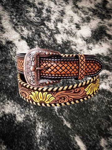 Rafter T Ranch Co. - Sunflower Beaded Tooled Belt