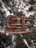 Cobalt Sea Hand-Tooled Leather Belt