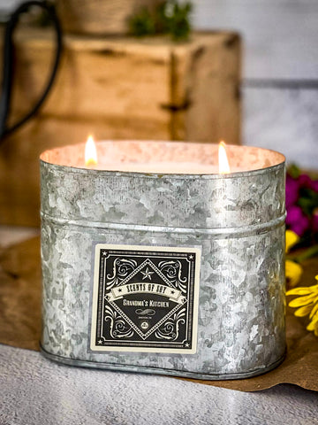 Grandma's Kitchen Galvanized Oval Tin Soy Candle
