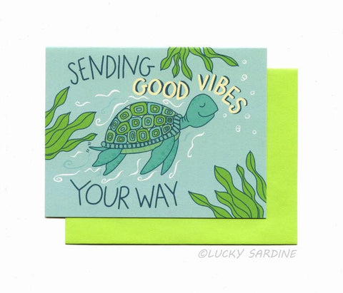 Good Vibes Sea Turtle Greeting Card Gift Items Lucky Sardine Bronco Western Supply Co. 