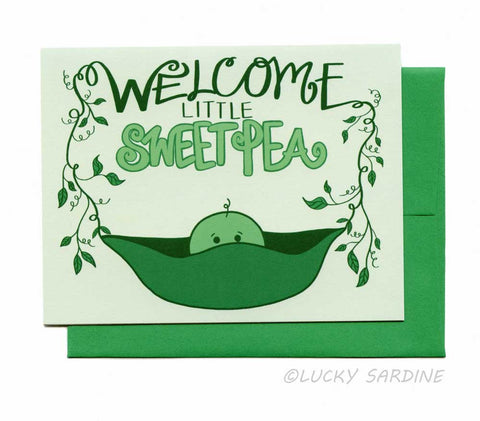Welcome Little Sweet Pea Baby Greeting Card Gift Items Lucky Sardine Bronco Western Supply Co. 