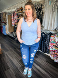 Drive Home Mid Wash Skinny Jeans with Serape Patches