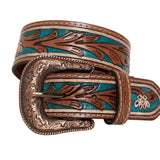 Cobalt Sea Hand-Tooled Leather Belt Apparel Myra Bag Bronco Western Supply Co. 