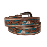 Cobalt Sea Hand-Tooled Leather Belt Apparel Myra Bag Bronco Western Supply Co. 